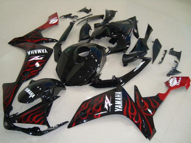 Lojas Carenagens Moto Yamaha YZF R1 2007-2008 - Preto Brilhante Vermelho Chama