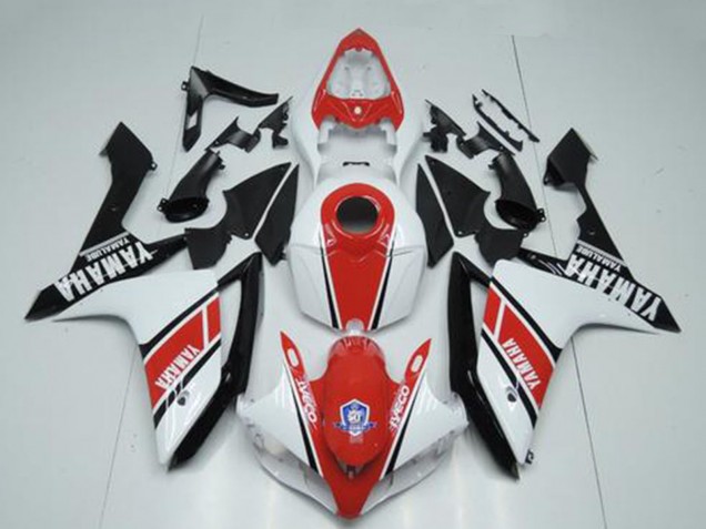 Lojas Carenagens Moto Yamaha YZF R1 2007-2008 - Branco Vermelho Preto Brilhante