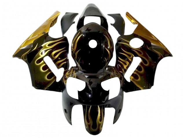 Lojas Carenagens Moto Kawasaki ZX12R 2000-2001 - Preto Brilhante Ouro Chama
