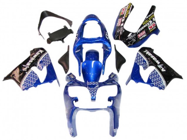 Lojas Carenagens Moto Kawasaki ZX9R 2000-2001 - Azul Branco Preto Brilhante