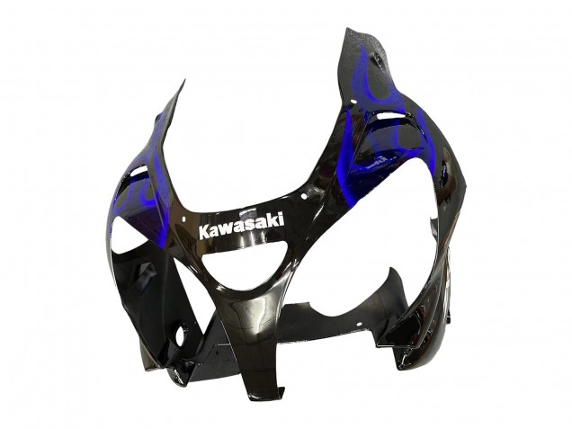 Lojas Carenagens Moto Kawasaki ZX9R 2000-2001 - Preto Brilhante Azul Chama Branco