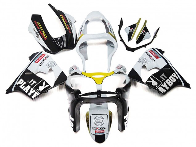 Lojas Carenagens Moto Kawasaki ZX9R 2000-2001 - Branco Amarelo Preto Brilhante Playboy