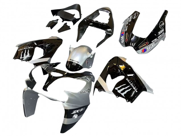 Lojas Carenagens Moto Kawasaki ZX9R 2002-2003 - Prata Preto Brilhante Monstro Elf