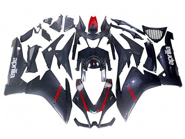 Lojas Carenagens Moto Aprilia RSV4 1000 2009-2015 - Preto Falso Fibra de Carbono Vermelho