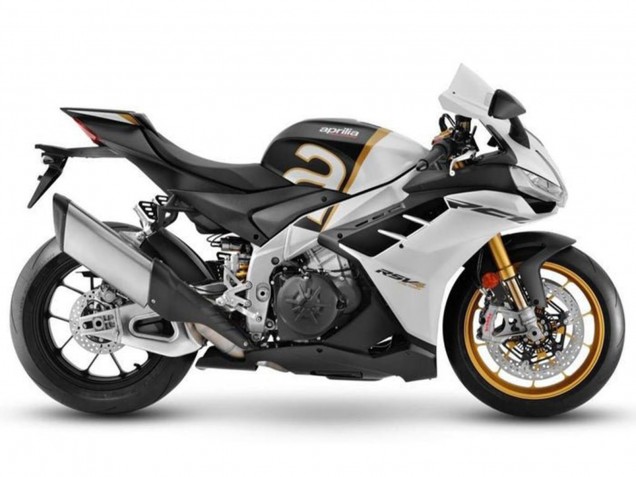 Lojas Carenagens Moto Aprilia RSV4 1100 2021-2024 - Branco Fosco Preto Ouro