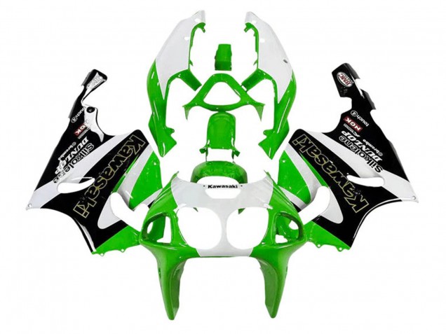 Lojas Carenagens Moto Kawasaki ZX7R 1996-2003 - Branco Verde Preto Ouro Silkolene Dunlop