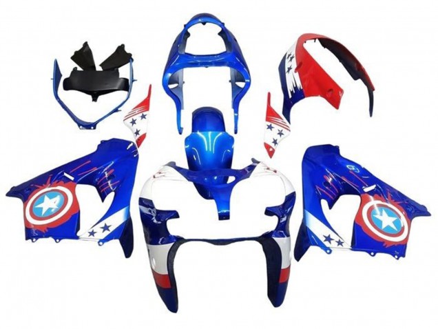 Lojas Carenagens Moto Kawasaki ZX9R 2000-2001 - Azul Vermelho Captain America Star