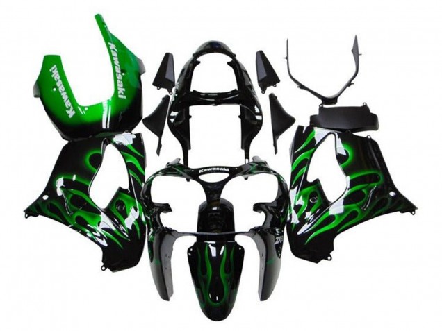Lojas Carenagens Moto Kawasaki ZX9R 2000-2001 - Preto Brilhante Verde Chama Branco