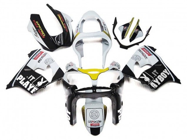 Lojas Carenagens Moto Kawasaki ZX9R 2002-2003 - Branco Preto Amarelo Playboy
