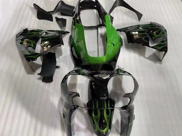 Lojas Carenagens Moto Kawasaki ZX9R 2002-2003 - Preto Brilhante Verde Chama