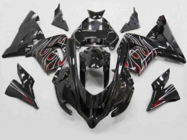 Lojas Carenagens Moto Kawasaki ZX10R 2004-2005 - Preto Vermelho Branco Chama