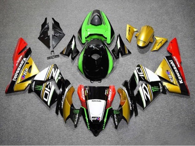 Lojas Carenagens Moto Kawasaki ZX10R 2004-2005 - Ouro Preto Verde Branco Vermelho