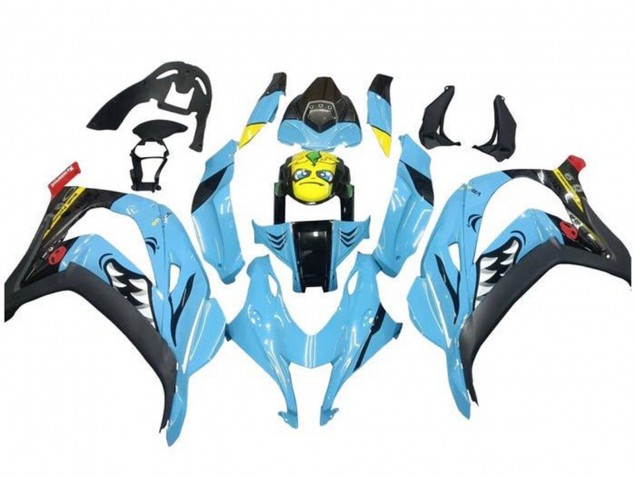 Lojas Carenagens Moto Kawasaki ZX10R 2016-2020 - Azul Claro Amarelo Tubarão