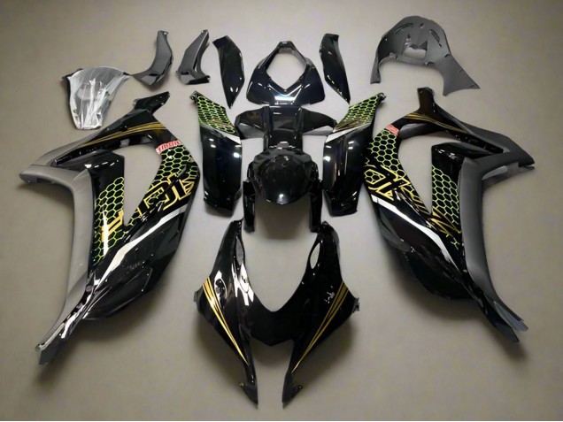 Lojas Carenagens Moto Kawasaki ZX10R 2016-2020 - Preto Brilhante Ouro Honeycomb