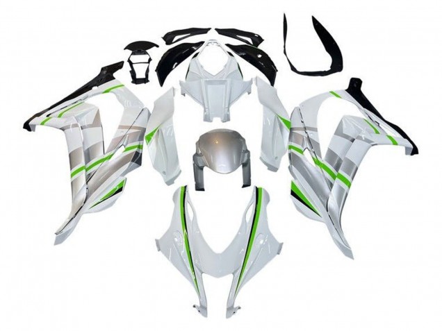 Lojas Carenagens Moto Kawasaki ZX10R 2016-2020 - Branco Prata Verde Listra