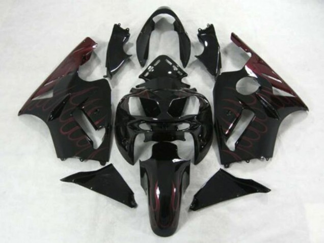 Lojas Carenagens Moto Kawasaki ZX12R 2002-2006 - Preto Brilhante Borgonha Chama