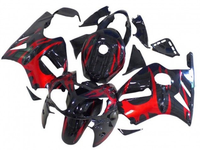 Lojas Carenagens Moto Kawasaki ZX12R 2002-2006 - Preto Brilhante Vermelho Tribal