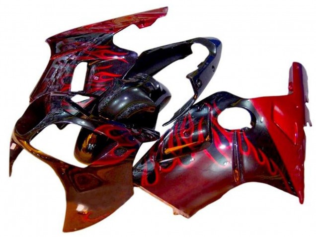 Lojas Carenagens Moto Kawasaki ZX12R 2002-2006 - Preto Brilhante Vermelho Chama