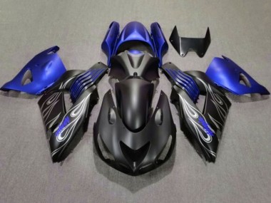 Lojas Carenagens Moto Kawasaki ZX14R ZZR1400 2006-2011 - Preto Fosco Azul Prata Chama