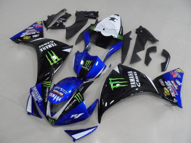 Lojas Carenagens Moto Yamaha YZF R1 2012-2014 - Branco Azul Preto Brilhante Verde Graves Yamalube Monstro