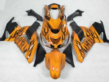 Lojas Carenagens Moto Kawasaki ZX14R ZZR1400 2006-2011 - Laranja Preto Chama