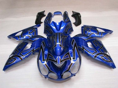 Lojas Carenagens Moto Kawasaki ZX14R ZZR1400 2006-2011 - Azul Preto Prata Tribal