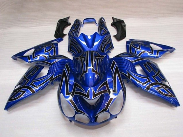 Lojas Carenagens Moto Kawasaki ZX14R ZZR1400 2006-2011 - Azul Preto Prata Tribal