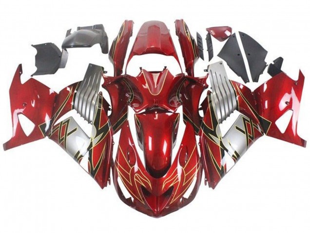 Lojas Carenagens Moto Kawasaki ZX14R ZZR1400 2006-2011 - Vermelho Prata Preto Ouro