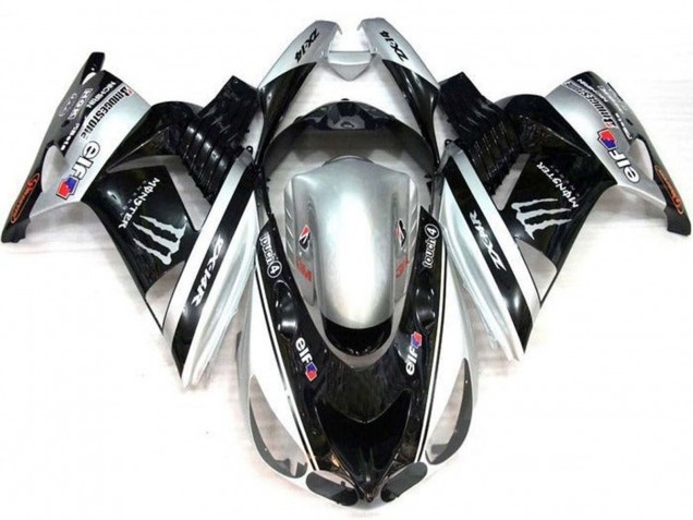 Lojas Carenagens Moto Kawasaki ZX14R ZZR1400 2006-2011 - Prata Preto Elf Touch4 Monstro Bridgestone