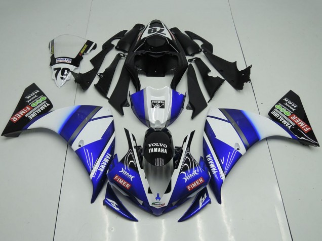 Lojas Carenagens Moto Yamaha YZF R1 2012-2014 - Branco Azul Preto Brilhante Volvo Fimer Yamalube