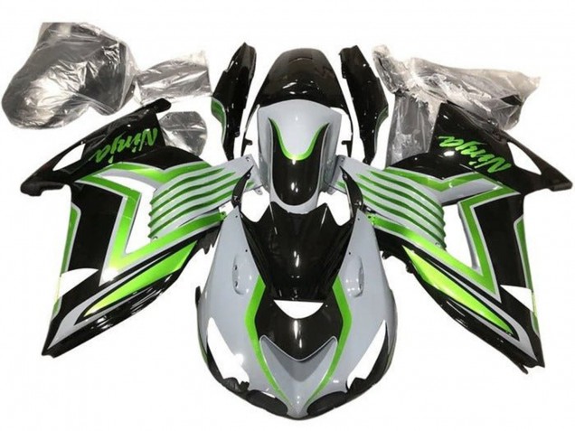 Lojas Carenagens Moto Kawasaki ZX14R ZZR1400 2012-2024 - Branco Verde Preto Brilhante