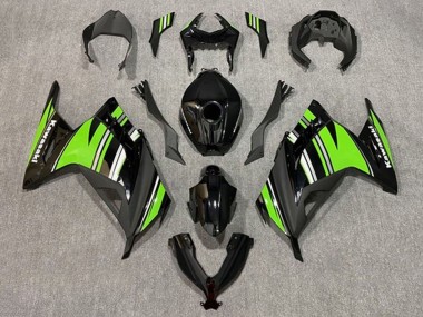 Lojas Carenagens Moto Kawasaki EX300 2013-2024 - Preto Brilhante Verde Branco Listra