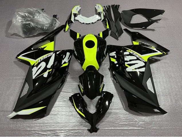 Lojas Carenagens Moto Kawasaki EX300 2013-2024 - Preto Brilhante Amarelo Néon Branco