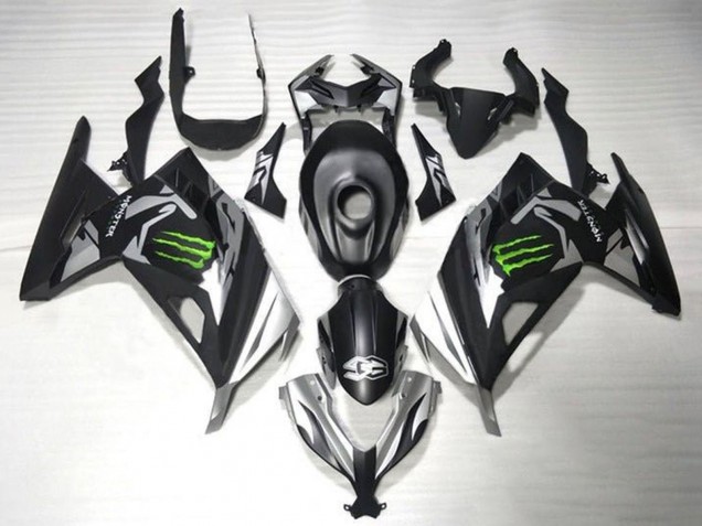 Lojas Carenagens Moto Kawasaki EX300 2013-2024 - Preto Fosco Prata Verde Monstro