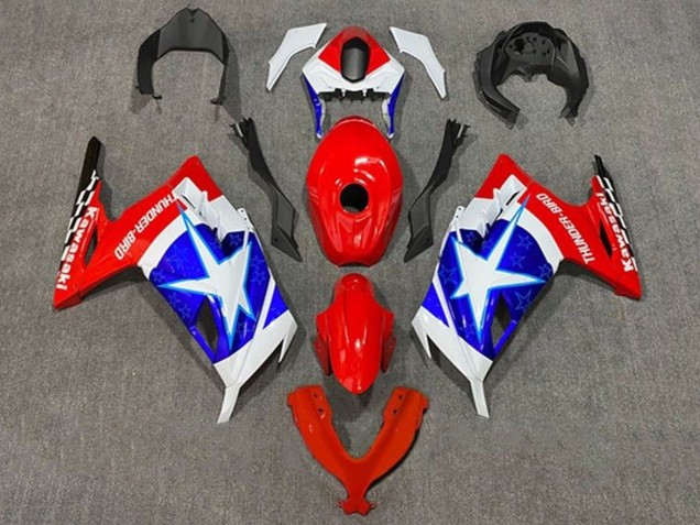 Lojas Carenagens Moto Kawasaki EX300 2013-2024 - Branco Vermelho Azul Estrela Captain America
