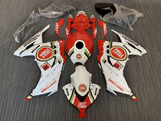 Lojas Carenagens Moto Kawasaki EX300 2013-2024 - Branco Vermelho Lucky Strike
