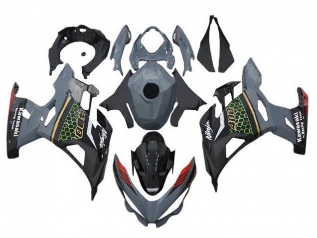 Lojas Carenagens Moto Kawasaki Ninja 400 2018-2024 - Cinzento Preto Vermelho Honeycomb