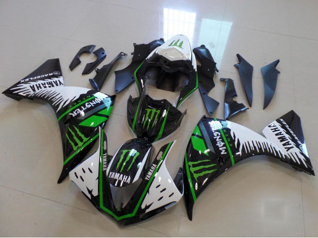 Lojas Carenagem Moto Yamaha YZF R1 2012-2014 - Branco Preto Verde Monstro