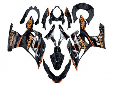 Lojas Carenagens Moto Kawasaki Ninja 400 2018-2024 - Preto Brilhante Laranja Cinzento