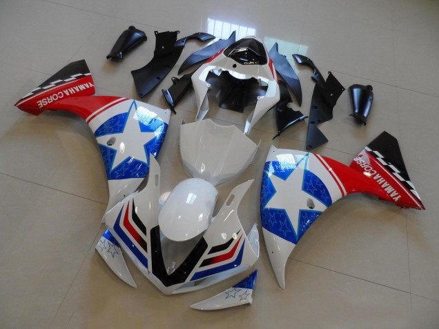 Lojas Carenagens Moto Yamaha YZF R1 2012-2014 - Branco Azul Vermelho Preto Estrela