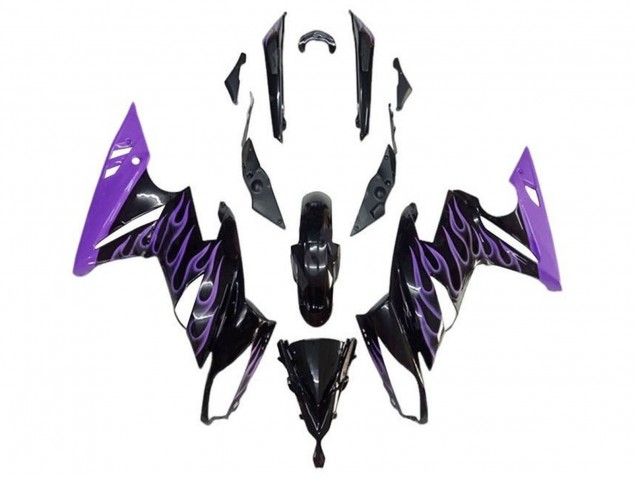 Lojas Carenagens Moto Kawasaki Ninja 650 EX650 2009-2011 - Preto Brilhante Roxo Chama