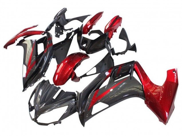 Lojas Carenagens Moto Kawasaki Ninja 650 EX650 2012-2016 - Vermelho Preto Falso Fibra de Carbono
