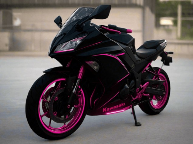 Lojas Carenagens Moto Kawasaki Ninja 650 EX650 2017-2019 - Preto Brilhante Rosa Listra