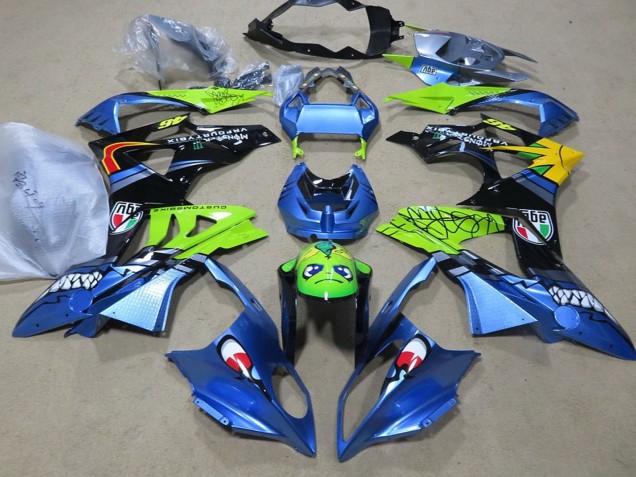 Lojas Carenagens Moto BMW S1000RR 2009-2014 - Azul Verde Preto Tubarão
