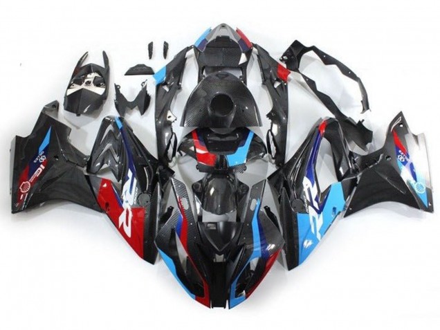 Lojas Carenagens Moto BMW S1000RR 2017-2018 - Azul Vermelho Falso Fibra de Carbono