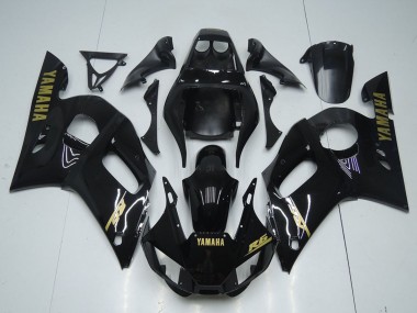 Lojas Carenagens Moto Yamaha YZF R6 1998-2002 - Preto Brilhante Ouro Decalques