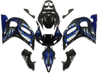 Lojas Carenagens Moto Yamaha YZF 600 R6 1998-2002 - Preto Brilhante Azul Chama