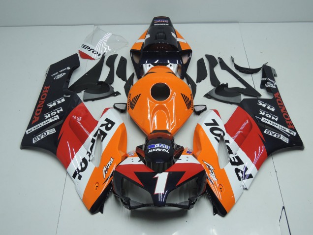 Lojas Carenagens Moto Honda CBR1000RR 2004-2005 - Laranja Branco Vermelho Preto Brilhante Repsol RCV 1