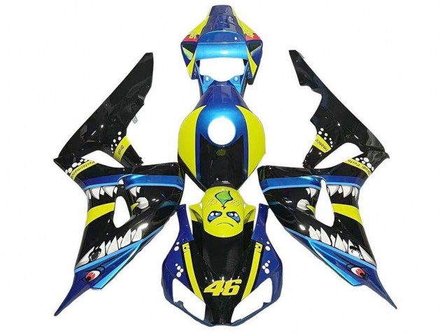 Lojas Carenagens Moto Honda CBR1000RR 2006-2007 - Azul Amarelo Preto Brilhante Tubarão 46