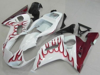 Lojas Carenagens Moto Yamaha YZF R6 1998-2002 - Branco Vermelho Chama